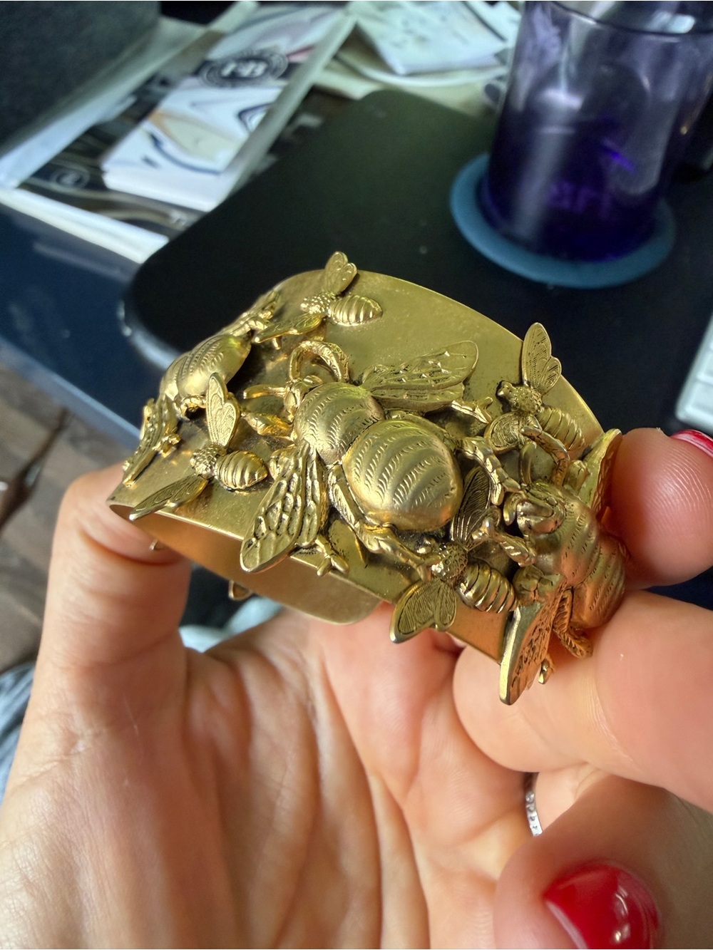 Gold Insect Embellished Cuff Bracelet - Picture 3 of 6